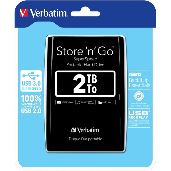 Verbatim 53177 Store`n`Go 2,5" 2TB USB 3.0 fekete külső winchester