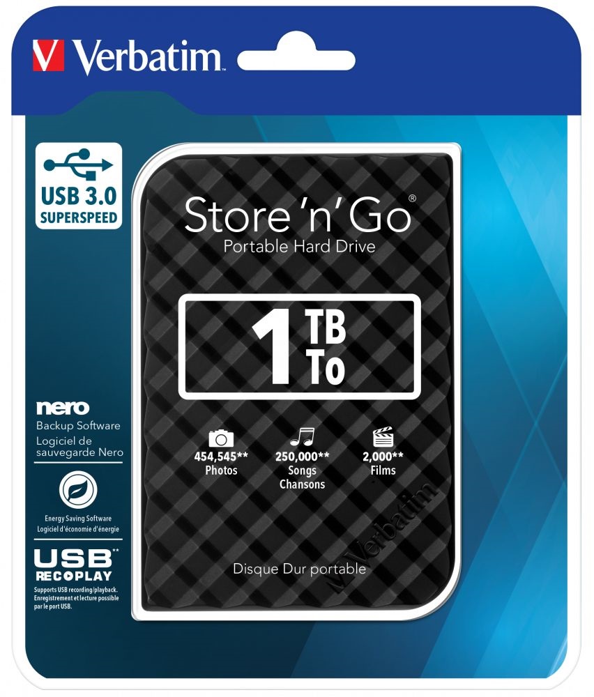 Verbatim 53194 Store `n` Go 2,5" 1TB USB 3.0 SuperSpeed fekete külső winchester