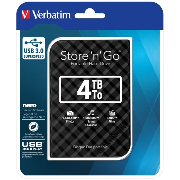 Verbatim 53223 Store `n` Go 2,5" 4TB USB 3.0 SuperSpeed fekete külső winchester (Újszerű)
