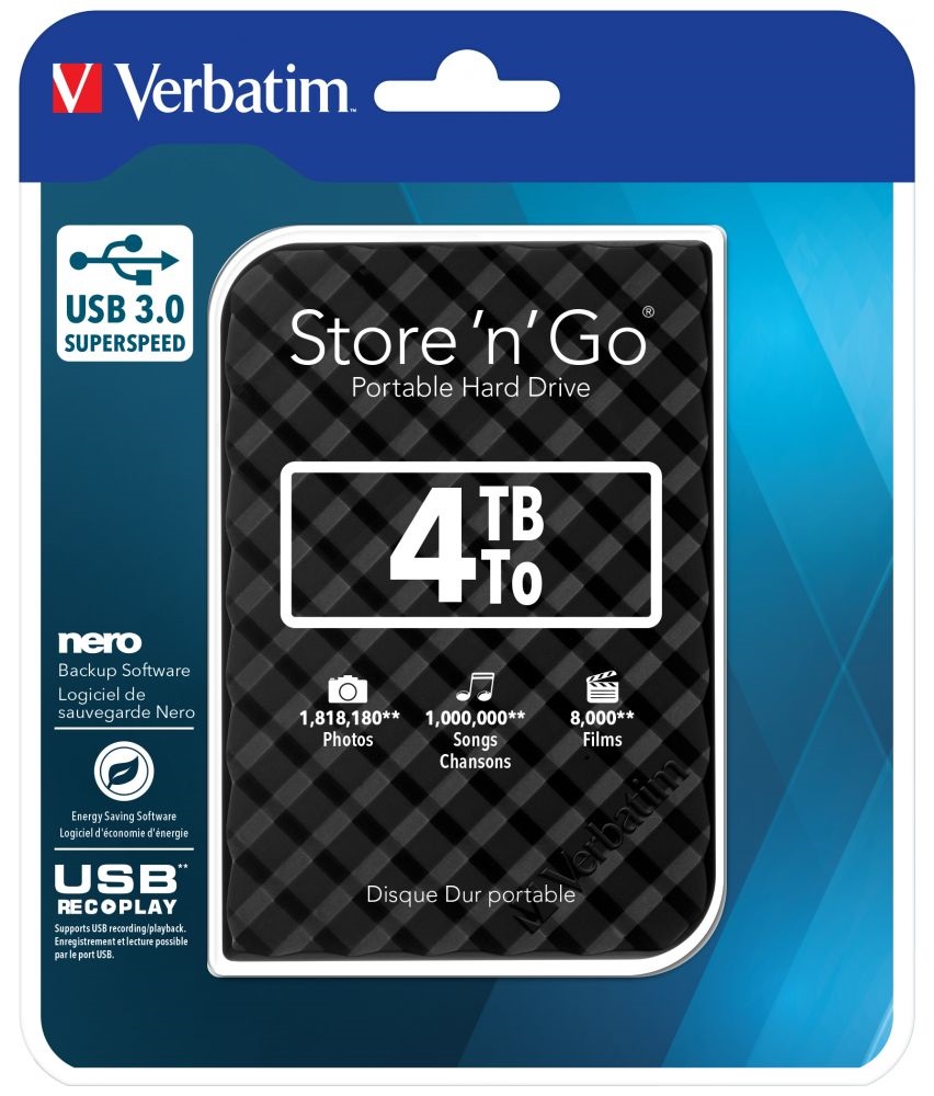 Verbatim 53223 Store `n` Go 2,5" 4TB USB 3.0 SuperSpeed fekete külső winchester (Újszerű)