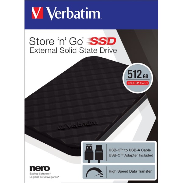 Verbatim 53250 Store `n` Go 512GB GEN2 USB 3.2 gen 1 fekete külső SSD