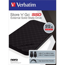 Verbatim 53250 Store `n` Go 512GB GEN2 USB 3.2 gen 1 fekete külső SSD