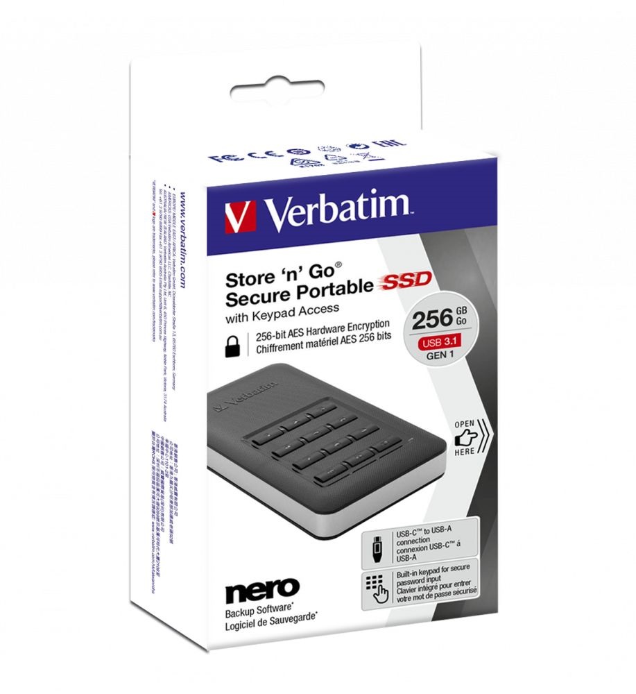Verbatim 53402 256GB USB-C 3.1 Gen1 Keyboard Access fekete külső SSD