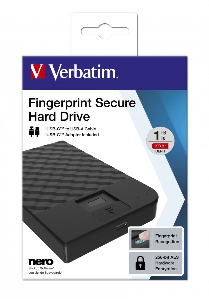 Verbatim 53650 Store `n` Go 2,5" 1TB USB 3.1/USB-C FIPS titkosított külső winchester