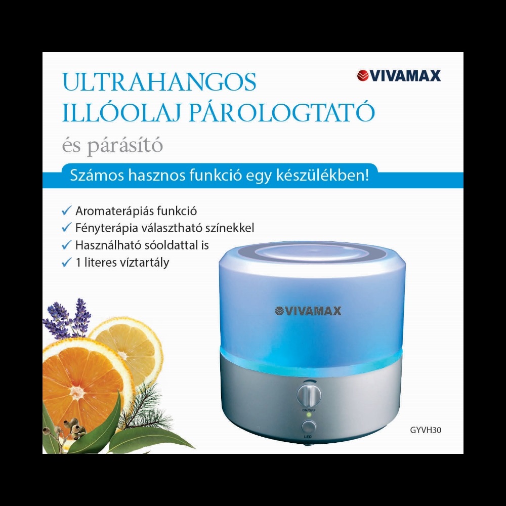Vivamax GYVH30 ultrahangos párásító és illóolajpárologtató (Újracsomagolt)