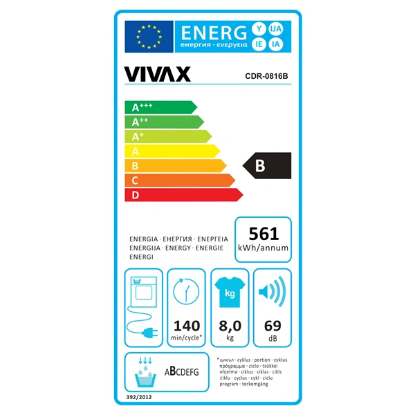 Vivax CDR-0816B fehér, 8 kg, kondenzációs, szárítógép (Használt - A)
