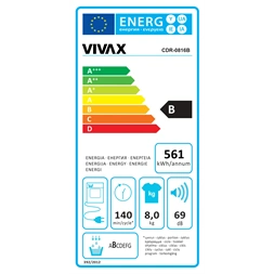 Vivax CDR-0816B fehér, 8 kg, kondenzációs, szárítógép (Használt - A)