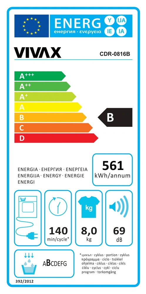 Vivax CDR-0816B fehér, 8 kg, kondenzációs, szárítógép (Használt - A)