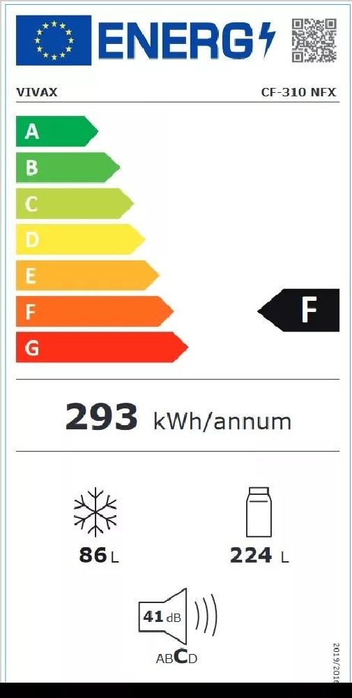 Vivax CF-310 NFX ezüst, alulfagyasztós, Hűtő:224L, Fagyasztó:86L, No frost hűtőszekrény