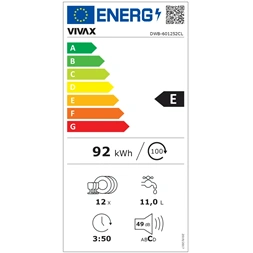 Vivax DWB-601252CL  programok száma: 5, beépíthető, 12 terítékes mosogatógép