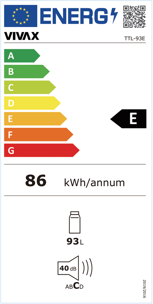 Vivax TTL-93E fehér, egyajtós, Hűtő:93L, hűtőszekrény