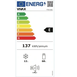 Vivax TTR-93E+ fehér, egyajtós, Hűtő:68L, Fagyasztó:12L, hűtőszekrény (Használt - A)