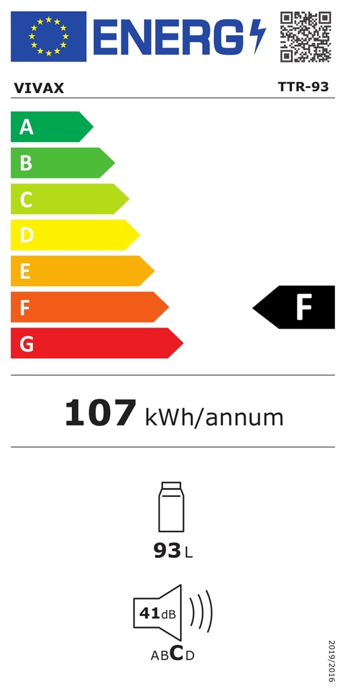 Vivax TTR-93 fehér, egyajtós, Hűtő:93L, Fagyasztó:10L, hűtőszekrény