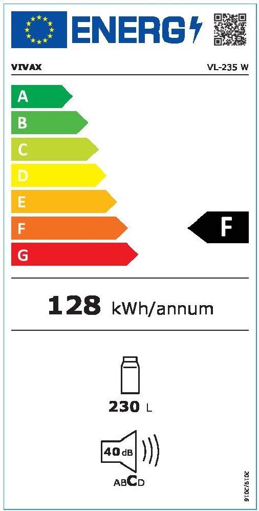 Vivax VL-235 W fehér, egyajtós, Hűtő:230L, hűtőszekrény
