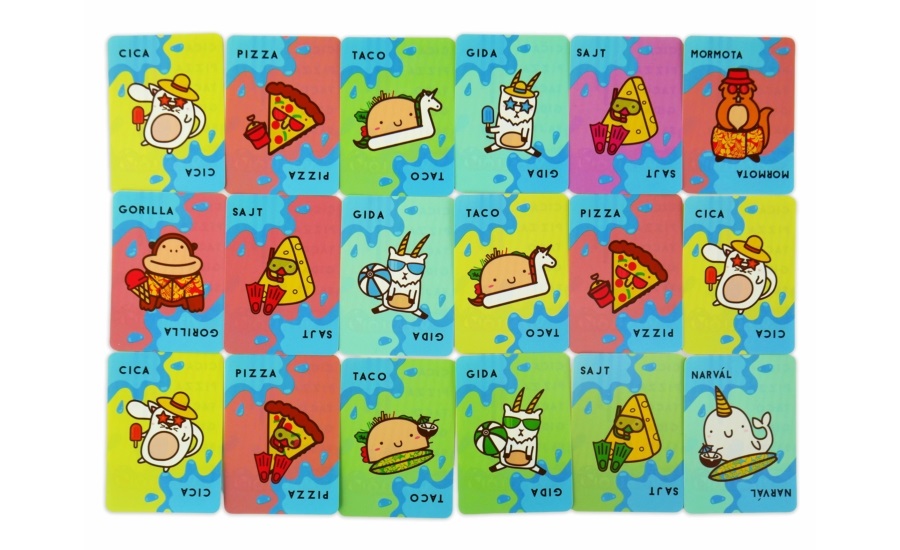 Vízálló cica, pizza, taco, gida, sajt kártyajáték