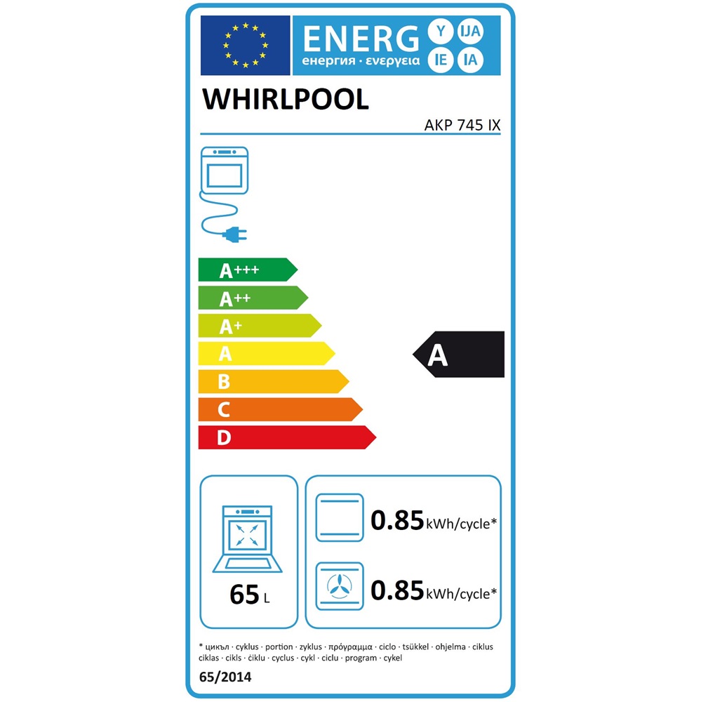 Whirlpool AKP 745  IX inox, beépíthető, sütőtér: 65L, grill, légkeverés, sütő