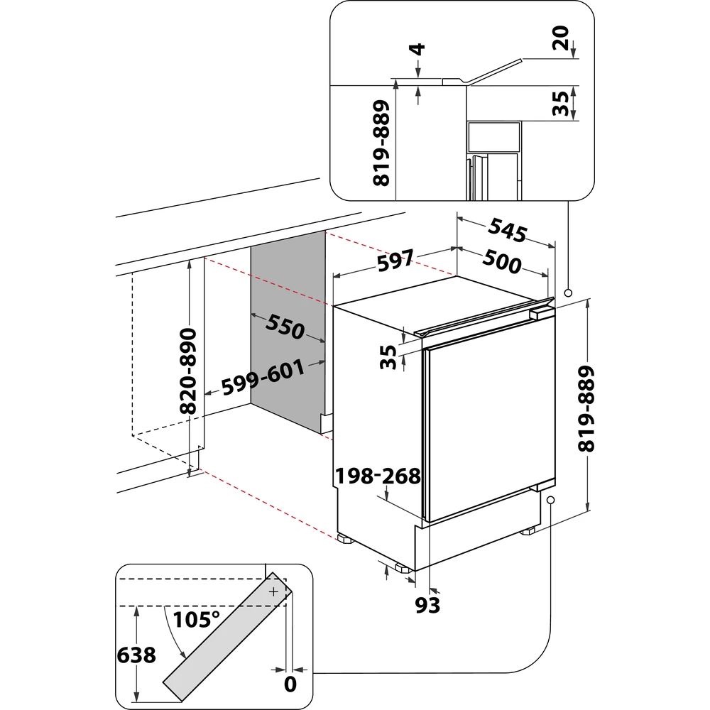 Whirlpool ARG 913 1 egyajtós, beépíthető, Hűtő:108L, Fagyasztó:18L, hűtőszekrény