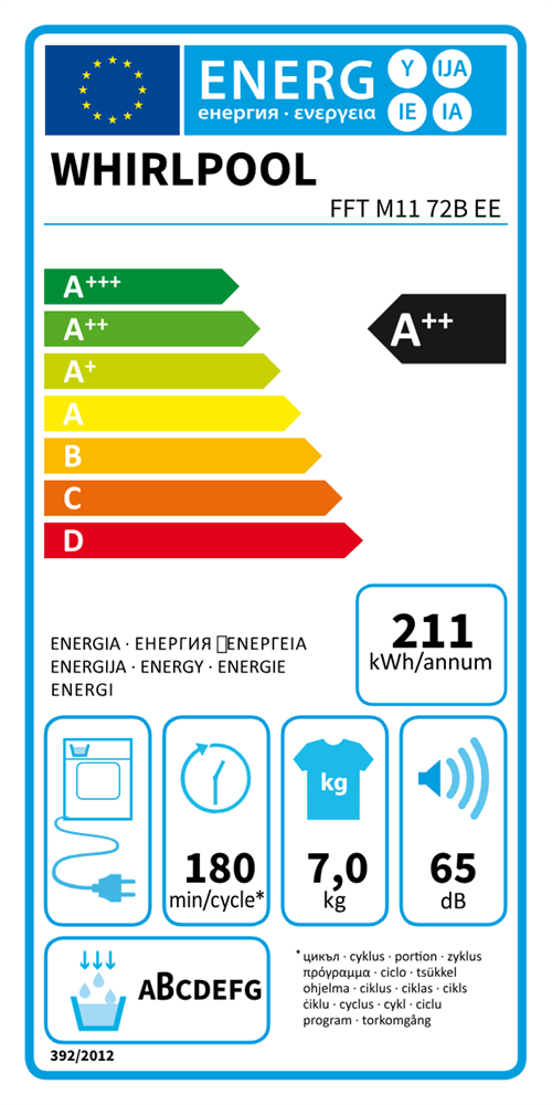 Whirlpool FFT M11 72B EE fehér, 7 kg, hőszivattyús, szárítógép