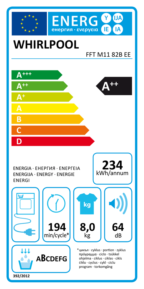 Whirlpool FFT M11 82B EE R fehér, 8 kg, hőszivattyús, szárítógép