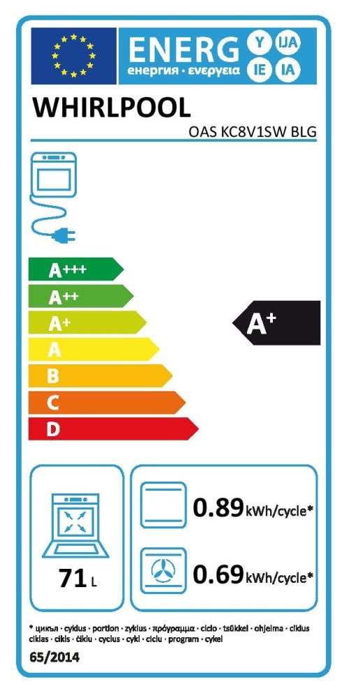 Whirlpool OAS KC8V1SW BLG fekete, beépíthető, sütőtér: 71L, grill, légkeverés, katalitikus, sütő
