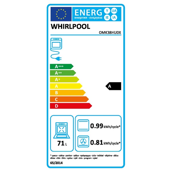 Whirlpool OMK38HU0X inox-fekete, beépíthető, sütőtér: 71 liter, grill, légkeverés sütő