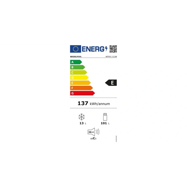 Whirlpool W55V1 112W fehér, egyajtós, Hűtő:101L, Fagyasztó:13L, hűtőszekrény