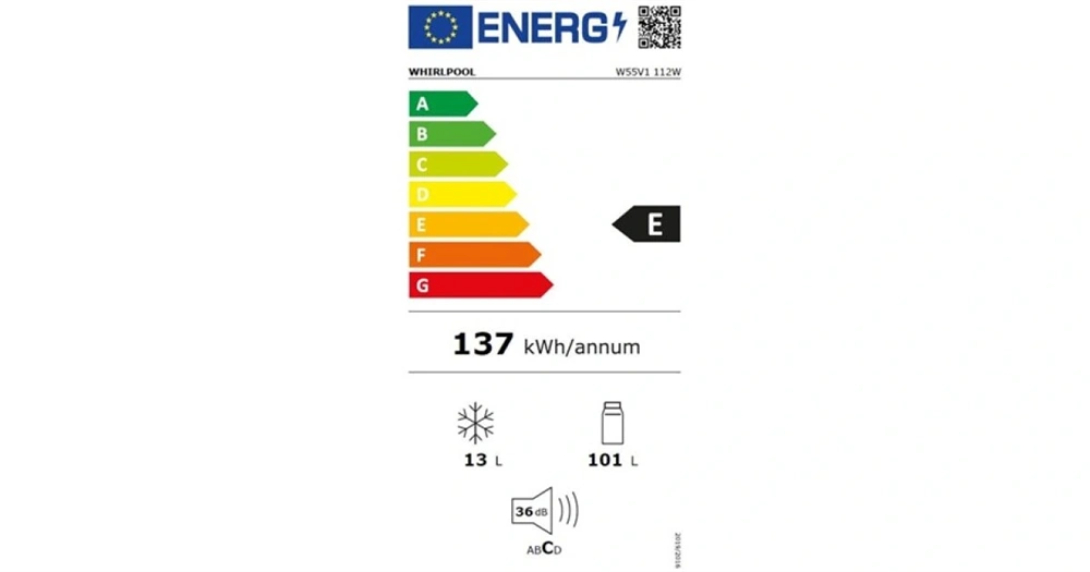 Whirlpool W55V1 112W fehér, egyajtós, Hűtő:101L, Fagyasztó:13L, hűtőszekrény