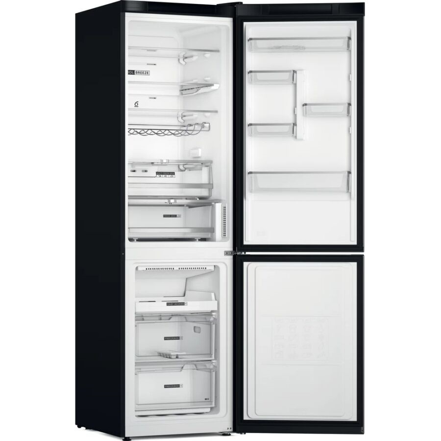 Whirlpool W7X 94T KS fekete, alulfagyasztós, Hűtő:263L, Fagyasztó:104L, Total No frost hűtőszekrény