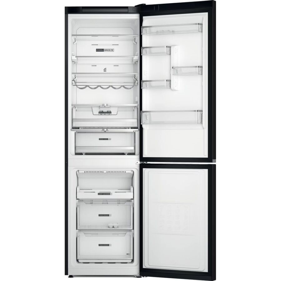 Whirlpool W7X 94T KS fekete, alulfagyasztós, Hűtő:263L, Fagyasztó:104L, Total No frost hűtőszekrény