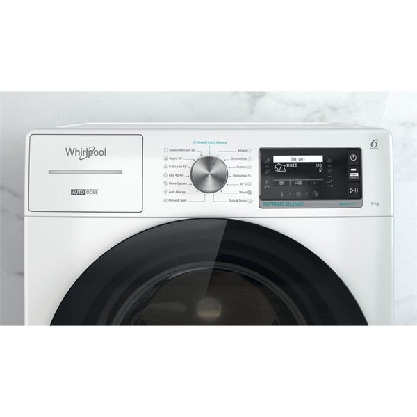 Whirlpool W7X W845WB EE fehér, elöltöltős, max.1400ford., 8 kg, mosógép (Újszerű)
