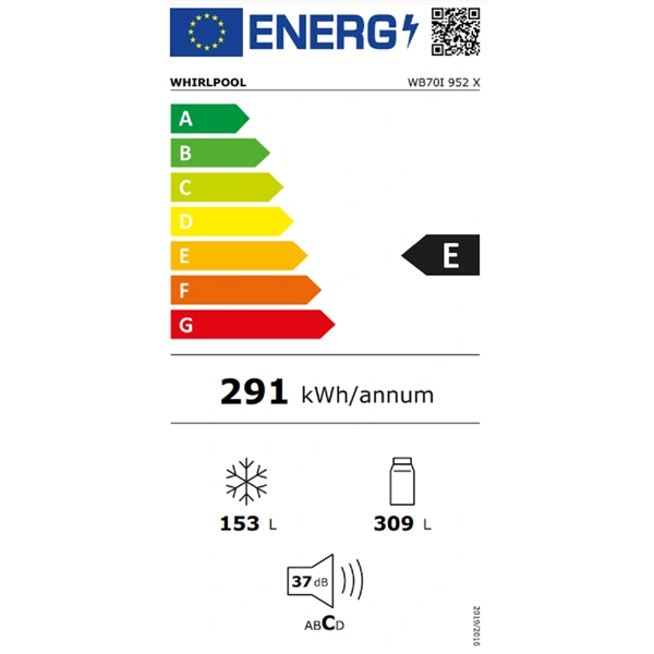 Whirlpool WB70I 952 X inox, alulfagyasztós, Hűtő:304L, Fagyasztó:153L, No frost hűtőszekrény (Használt - B)