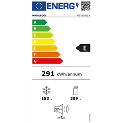Whirlpool WB70I 952 X inox, alulfagyasztós, Hűtő:304L, Fagyasztó:153L, No frost hűtőszekrény (Használt - B)