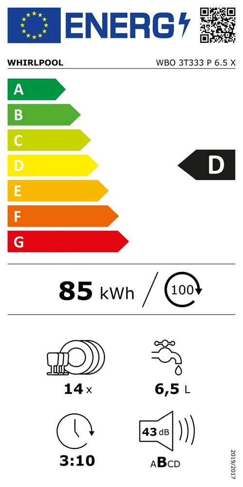 Whirlpool WBO 3T333 P 6.5 X programok száma: 11, beépíthető, 14 terítékes mosogatógép (Újszerű)