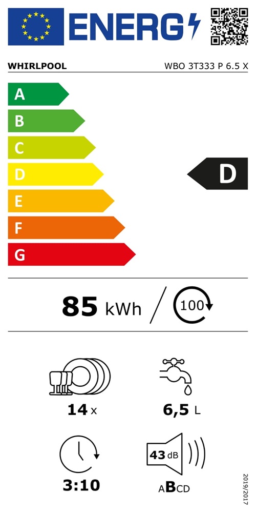 Whirlpool WBO 3T333 P 6.5 X programok száma: 11, beépíthető, 14 terítékes mosogatógép 