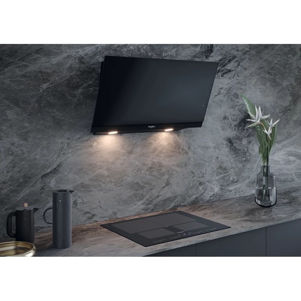 Whirlpool WHVS 93F LT BSS fekete, beépíthető, döntött, méret:89,5 cm, zajszint:67 dB, páraelszívó