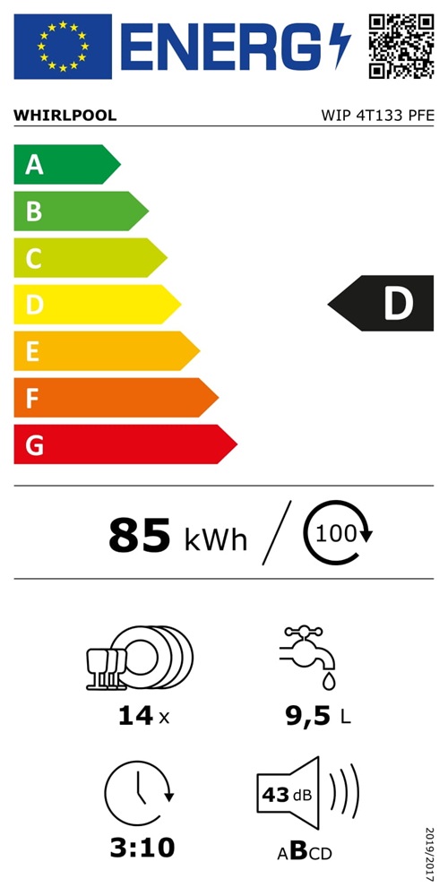 Whirlpool WIP 4T133 PFE programok száma: 10, beépíthető, 14 terítékes mosogatógép 