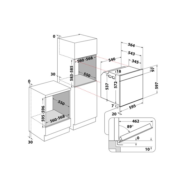 Whirlpool WOI4S8HM1SXA inox-fekete, beépíthető, sütőtér: 73 liter,grill, légkeverés sütő