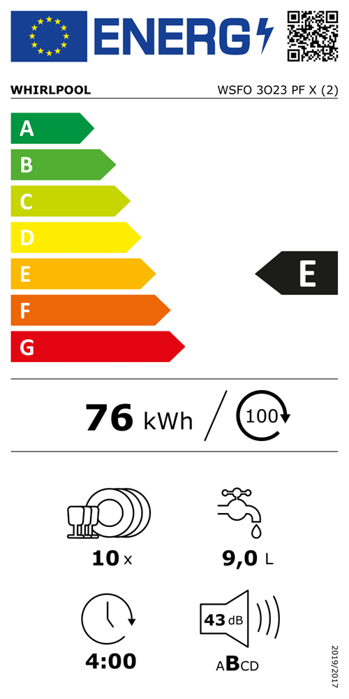 Whirlpool WSFO 3O23 PF X inox, programok száma: 7, keskeny szabadonálló, 10 terítékes mosogatógép 