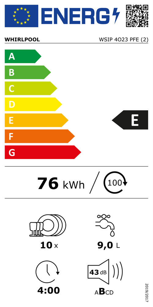 Whirlpool WSIP 4O23 PFE programok száma: 9, beépíthető, 10 terítékes mosogatógép 