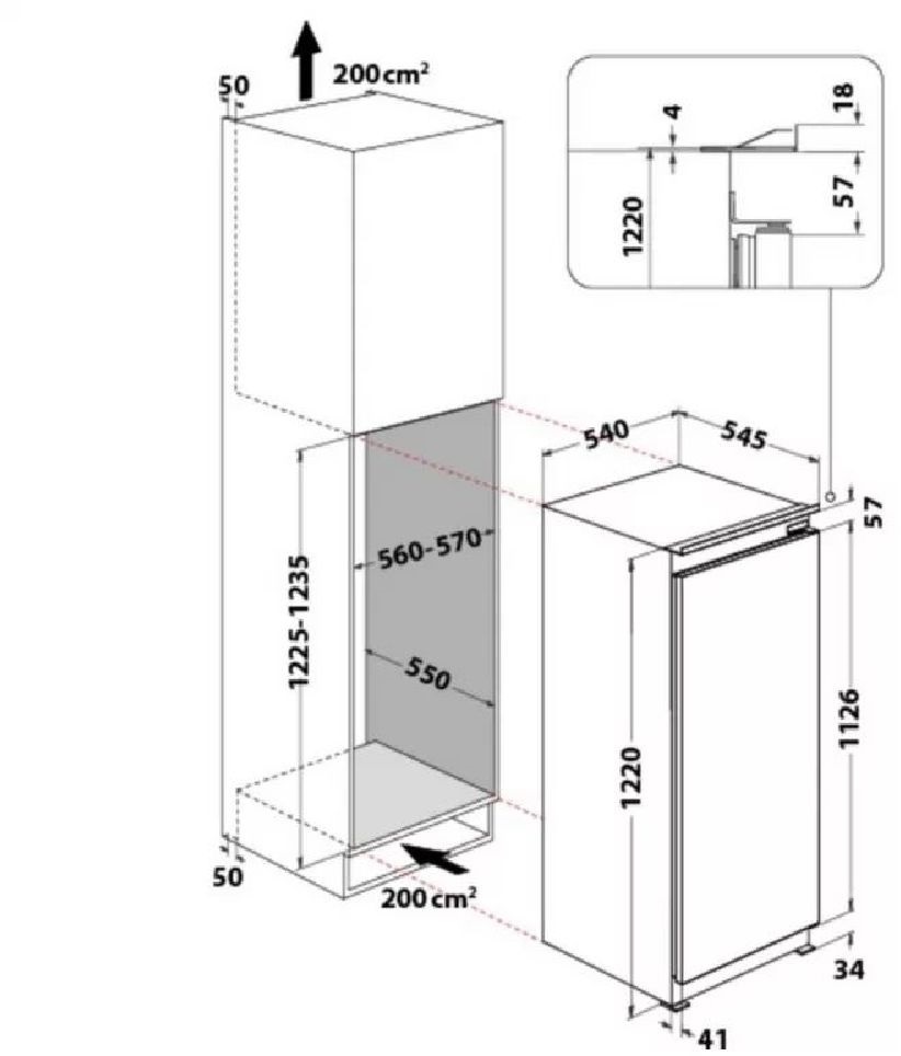 Whirlpool ARG 7181 beépíthető, Hűtő:210L, hűtőszekrény