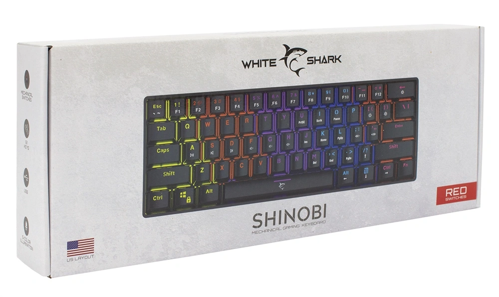 White Shark SHINOBI GK-2022B/R-US fekete mechanikus (red switch) gamer billentyűzet