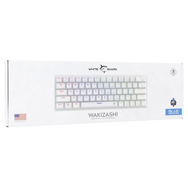 White Shark WAKIZASHI 2 GK-002221V2-W/BL-US US fehér mechanikus (blue switch) gamer billentyűzet
