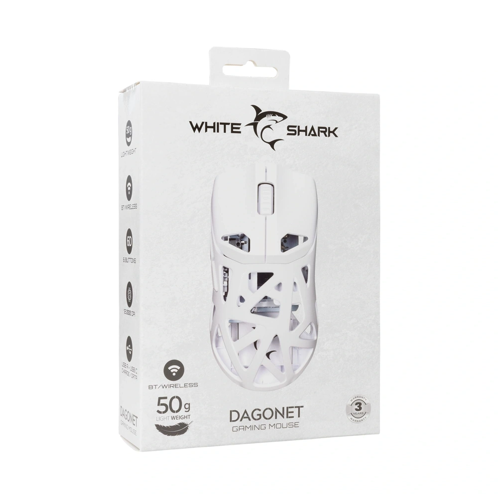 White Shark WGM-5019W DAGONET vezeték nélküli fehér gamer egér