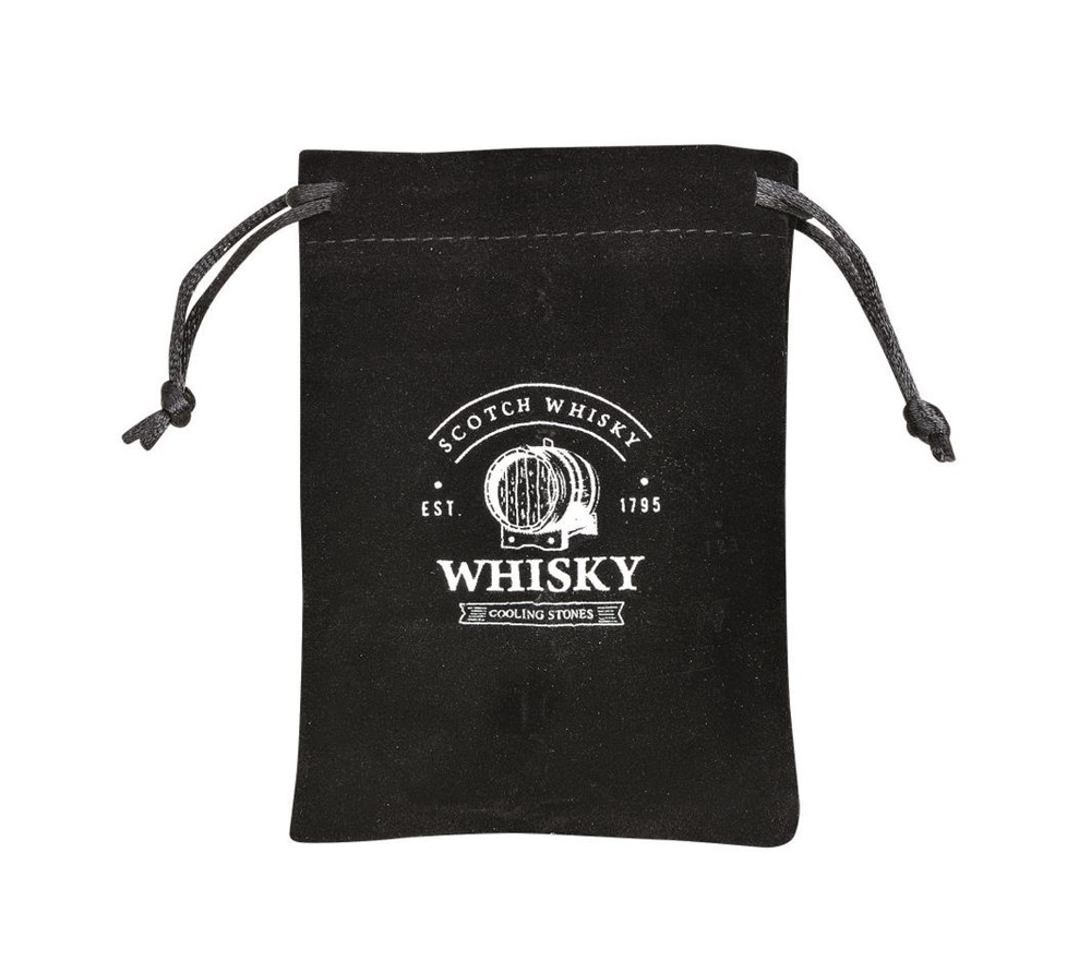WoMa fekete bársonyzacskóval és csipesszel 12 db-os rozsdamentes acél whisky jégkocka készlet fadobozban