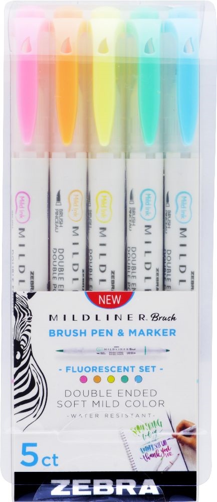 Zebra Mildliner Brush Fluorescent 5db-os kettős végű ecset marker