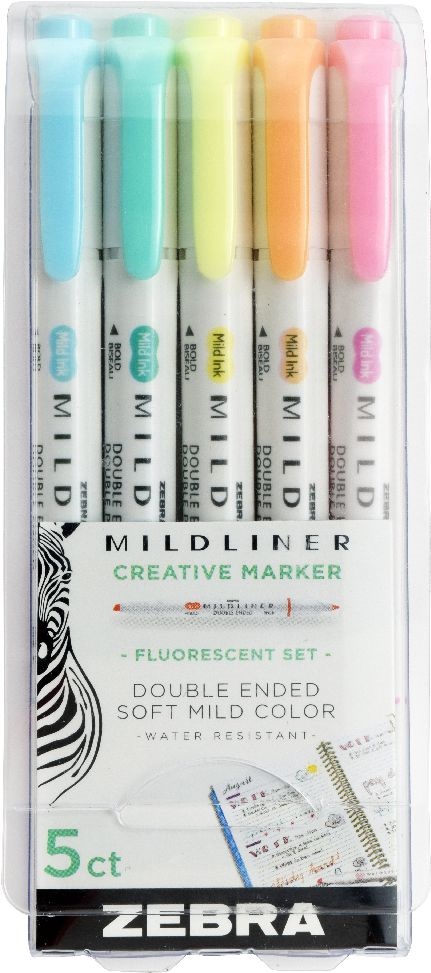 Zebra Mildliner Fluorescent 5db-os kettős végű szövegkiemelő készlet