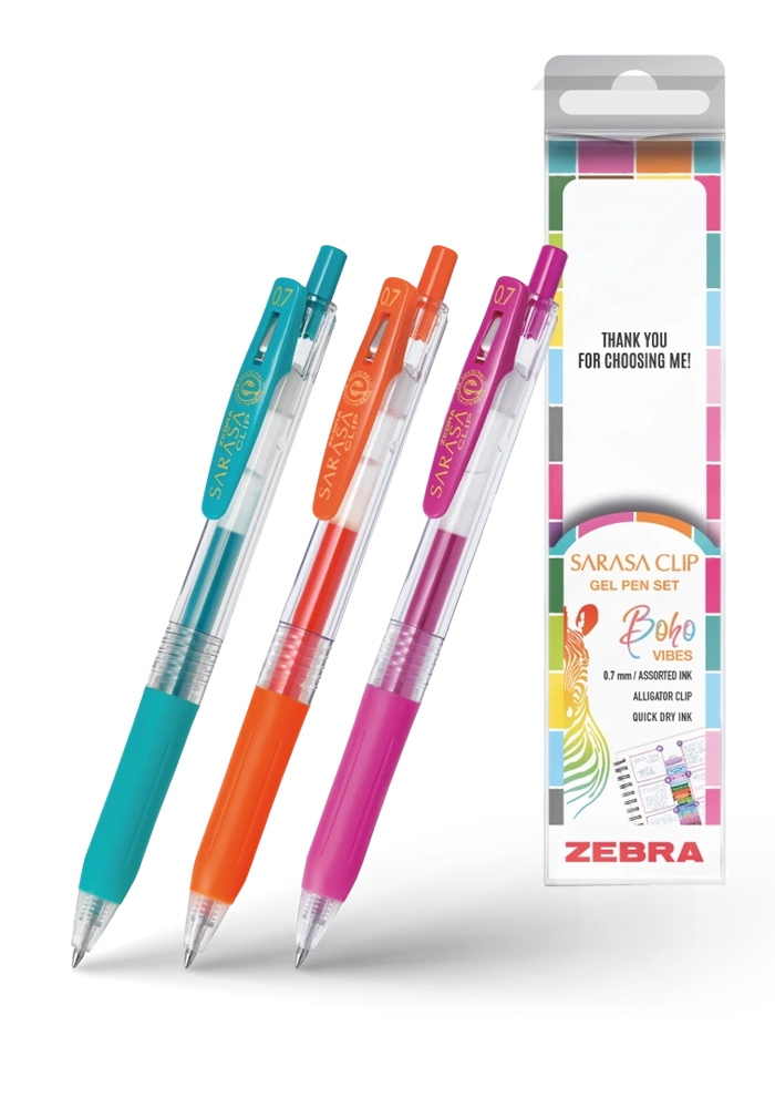 Zebra Sarasa Clip Gelpen 0,7 Boho vibes 3 db zseléstoll készlet