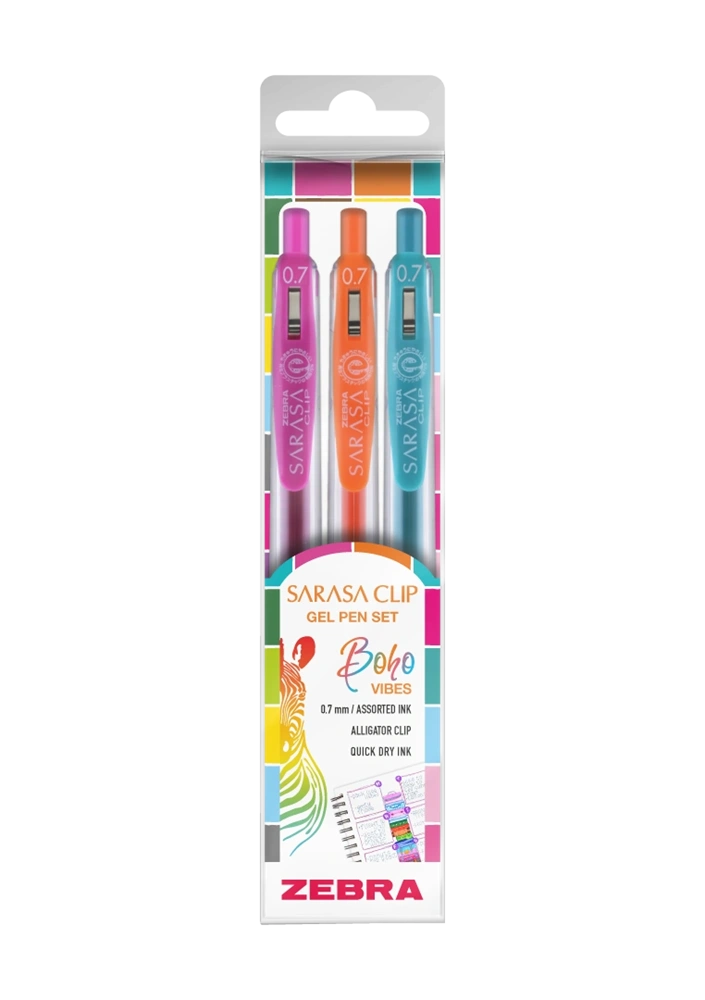 Zebra Sarasa Clip Gelpen 0,7 Boho vibes 3 db zseléstoll készlet
