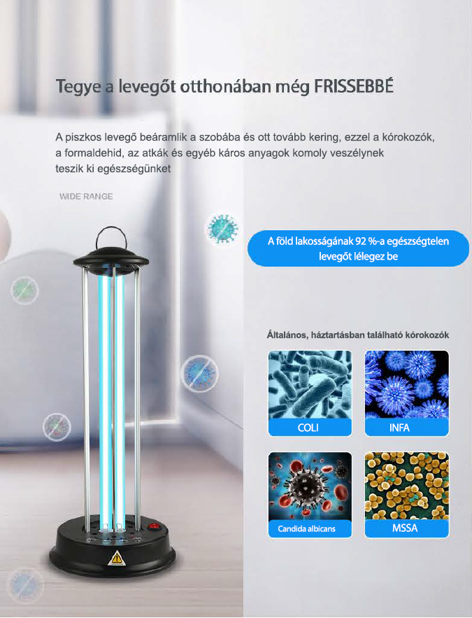 Zinas ZN-UVL07 UV/UV+ózongenerátoros fertőtlenítő lámpa