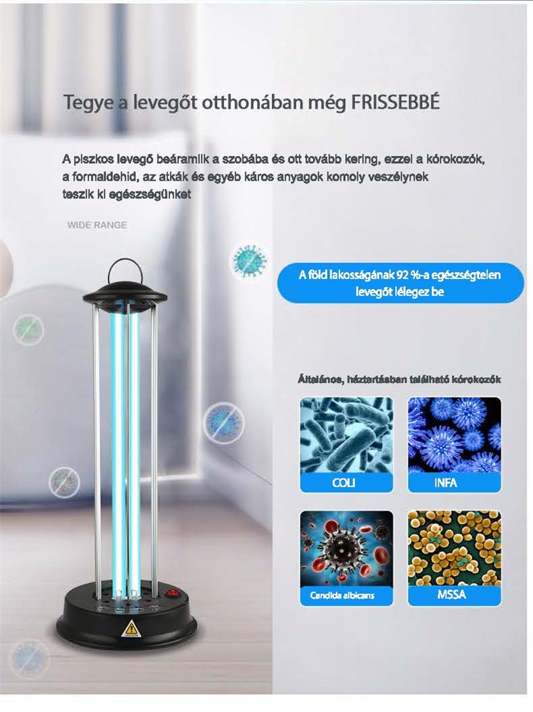 Zinas ZN-UVL07 UV/UV+ózongenerátoros fertőtlenítő lámpa